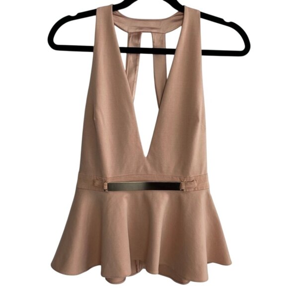 Marciano Womens Dusty Pink Peplum Top Plunging Neckline Metal Detail Backless - Picture 10 of 12